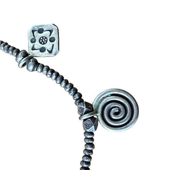 Handmade Silver Beaded Charm Bracelet With Floral & Spiral Designs - Picture 4 of 6